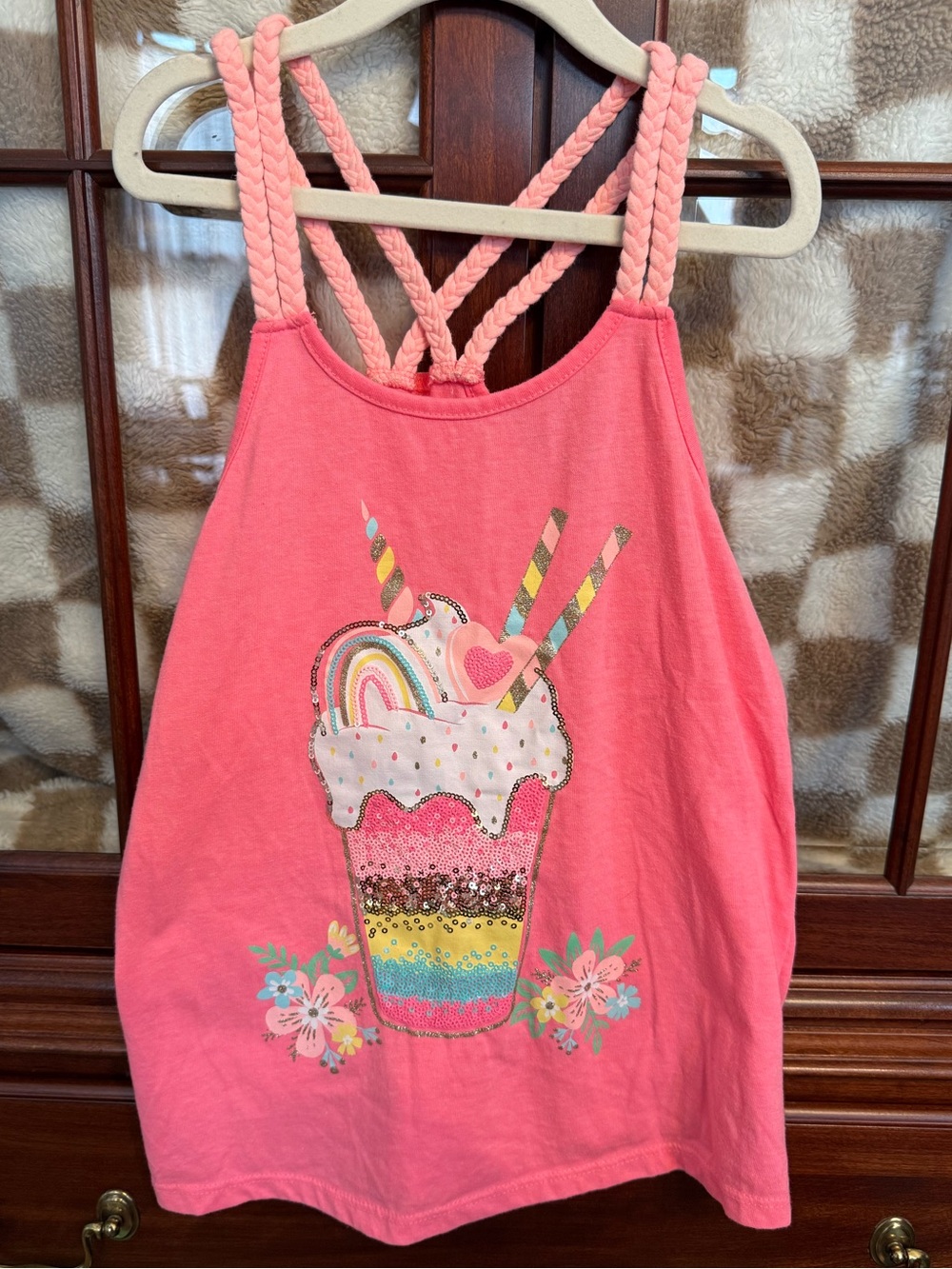 Cynthia Rowley Coral Pink Tank Top with Rainbow Sundae Graphic